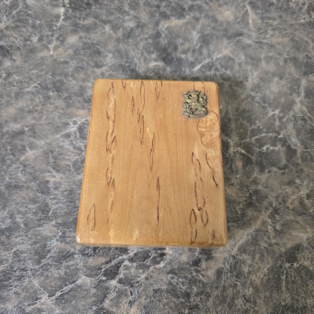 Vintage Birch Wood Cigarette Case Finland Heraldic Lion Finnish Coat of Arms